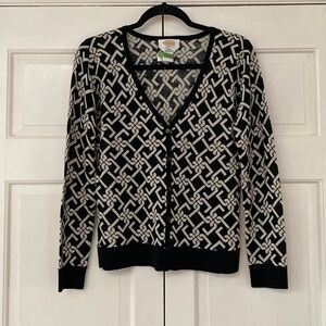 Talbots Black and White Geometric Print Cardigan